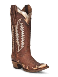Circle G L2042 Ladies Overlay Embroidery And Studs Boots Cognac