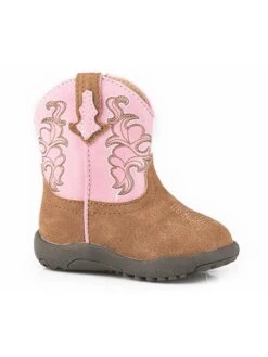 Roper 09-016-0191-2784 TA Infants Blaze Pink Western Stitch Cowbabies Boot Tan