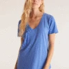 Z Supply ZT191722 Womens Cotton Slub Pocket Tee Pacific Blue