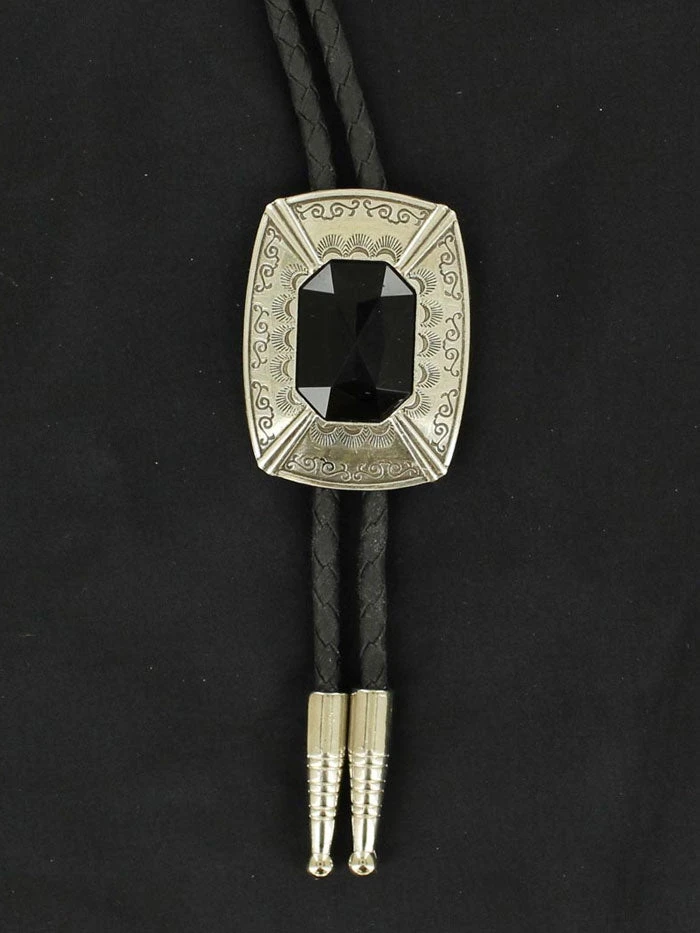 Double S 22868 Western Black Stone Bolo Silver