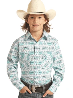 Panhandle R2S3254 Kids Long Sleeve Snap Shirt Turquoise