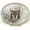 Montana Silversmiths 1350-447 Buffalo Skull With Feather Belt Buckle Silver