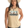 Rock & Roll Denim RRWT20R0YU Womens Scenery Graphic Tank Beige