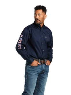 Ariat 10039368 Mens Team Logo Twill Classic Fit Shirt Navy Star Stripe