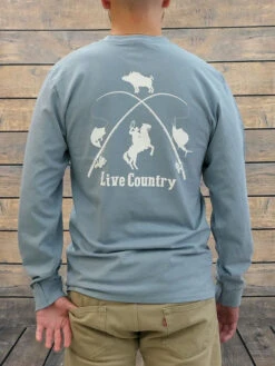 JC Western 1PC61LS Mens Live Country Long Sleeve Tee Light Blue