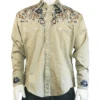 Rockmount 6709 Mens Vintage Floral Embroidery Western Shirt Khaki