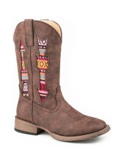 Roper 09-119-1903-2481 BR Big Kids Arrow Underlay Western Boots Vintage Brown