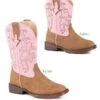 Roper 2784 TA Kids Toddlers Blaze Pink Western Stich Square Toe Boot Tan