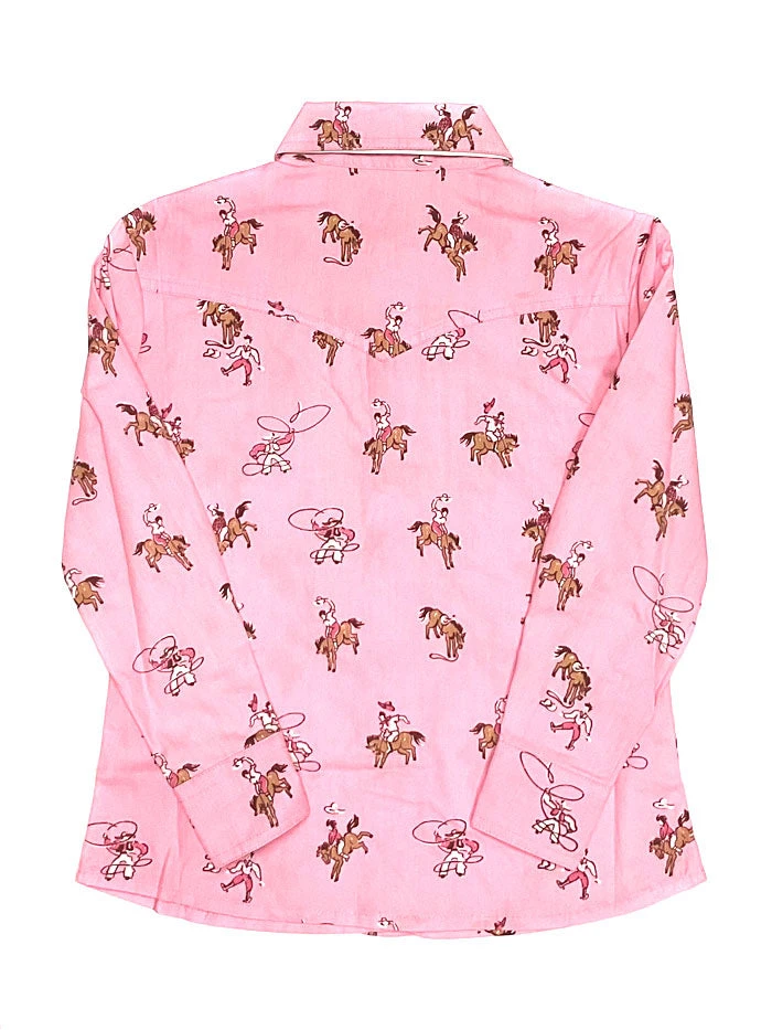 Panhandle WLGSOSR0MY Kids Long Sleeve Print Snap Shirt Pink - Image 2