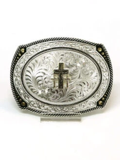 Montana Silversmiths 31210-855 Triple Cross Figure Two Tone Roped Cameo Buckle Silver