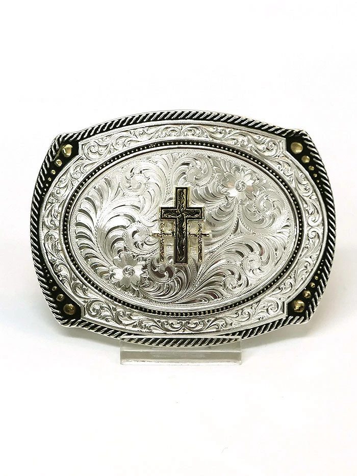 Montana Silversmiths 31210-855 Triple Cross Figure Two Tone Roped Cameo Buckle Silver