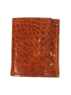 Skin Shop 3136 Mens Genuine Caiman Tri-Fold Wallet Brown
