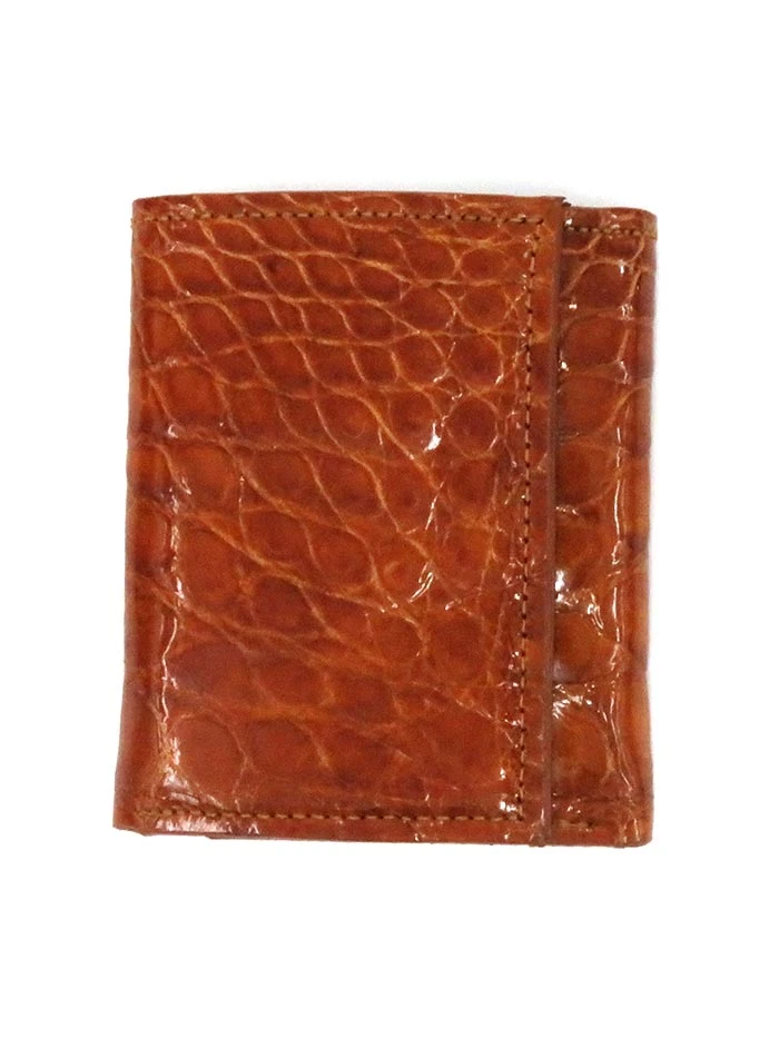 Skin Shop 3136 Mens Genuine Caiman Tri-Fold Wallet Brown
