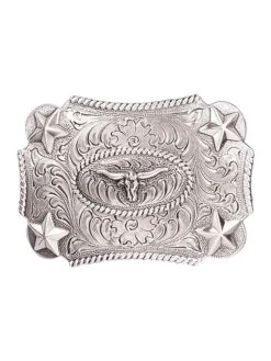 Nocona 3603046 Kids Longhorn Rope Edge Western Buckle Silver - B