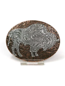 Nocona 37712 Oval Hammered Edge Buffalo Belt Buckle Copper And Silver