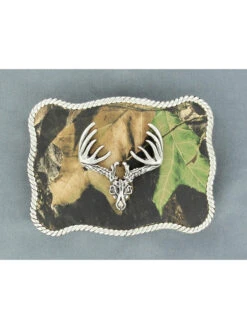 Nocona 37958 Mens Scalloped Rectangle Mossy Oak Buck Skull Buckle