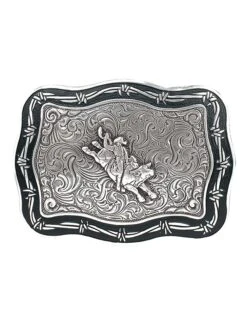 Crumrine 38028 Mens Vintage Barbwire Edging Bull Rider Buckle Silver