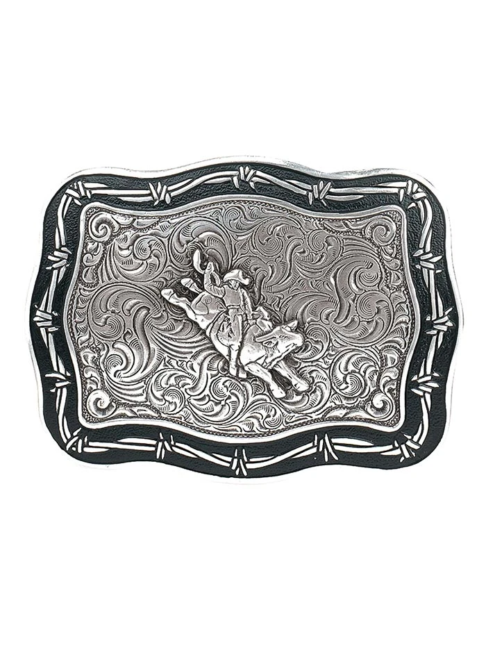 Crumrine 38028 Mens Vintage Barbwire Edging Bull Rider Buckle Silver