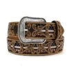 3D D100012408 Mens Tooled Overlay USA Flag Underlay Leather Belt Tan