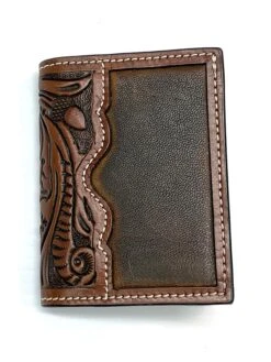 3D D250001702 Mens Trifold Floral Acorn Tooled Brown