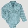 Wrangler 10PQ0429Q Infants Long Sleeve Plaid Bodysuit Teal