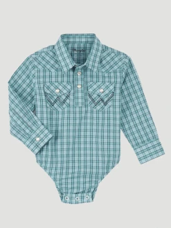 Wrangler 10PQ0429Q Infants Long Sleeve Plaid Bodysuit Teal