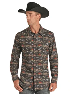 Rock & Roll Denim B2S1316 Mens Dale Brisby LS Snap Shirt Black