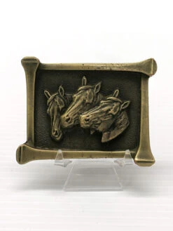 Three Horseheads USA Made Brass Finish Belt Buckle 5104