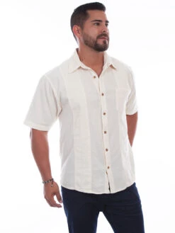 Scully 5218 Mens Calypso Embroidery Short Sleeve Shirt Ivory Distressed