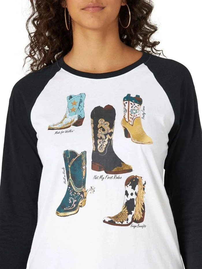 Wrangler 112321691 Womens Retro Boots Baseball Long Sleeve T-Shirt White - Image 3