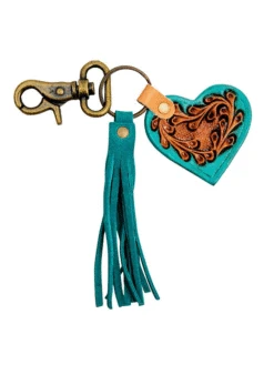 Myra Bag S-6910 Womens Fobble Hand Tooled Leather Keyfob Turquoise