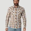 Wrangler 112317070 Mens Snap Plaid Long Sleeve Shirt Rawhide