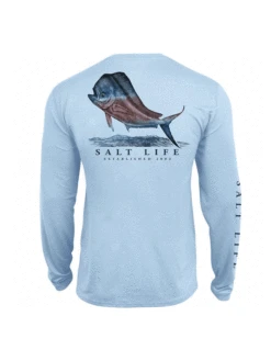 Salt Life SLM6225 Mens MAHI PRIDE Pocket Long Sleeve Tee Airy Blue Heather