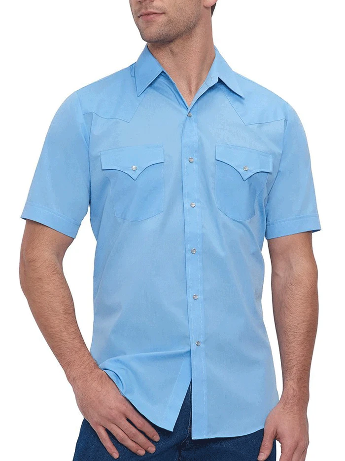 Ely Cattleman 15201605-82 Mens Short Sleeve Solid Western Shirt Light Blue - Image 3