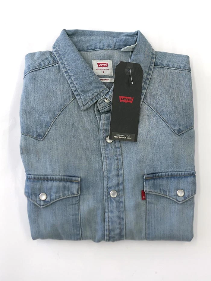 Levis Levi's 857450003 Mens Barstow Classic Western Denim Snap Shirt Stone Wash - Image 3