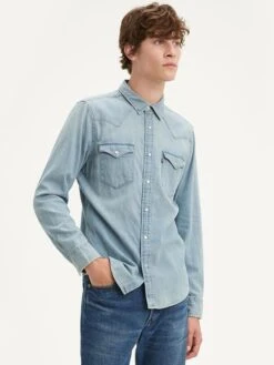 Levis Levi's 857450003 Mens Barstow Classic Western Denim Snap Shirt Stone Wash