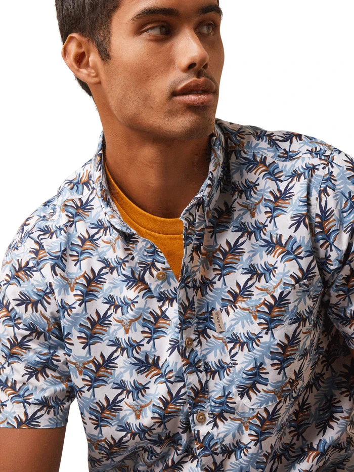 Ariat 10043706 Mens Palm Waves Stretch Modern Fit Shirt White - Image 3