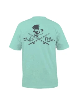 Salt Life SLM10266 Mens Skull And Poles Short Sleeve Pocket Tee Aruba Blue