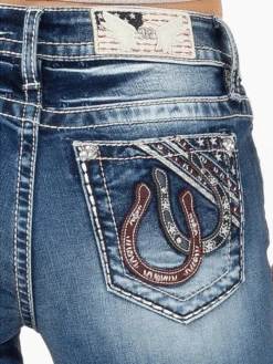 Miss Me M3845B Womens Mid-Rise Boot Jean Horseshoe Medium Blue