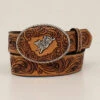 3D D120002108 Kids Floral Embossed Oval Bullrider Belt Tan