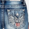 Miss Me M3849B Womens US Flag Pocket Mid-Rise Bootcut Jean Dark Blue