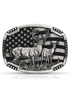 Montana Silversmiths A785S Matched Pair Deer USA Flag Attitude Buckle
