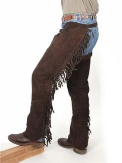 Tough 1 63-88-BR Suede Leather Western Fringe Shotgun Chaps Brown