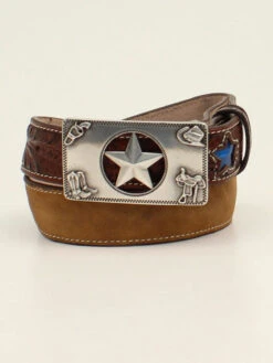 3D D120001502 Kids Light Up Star Buckle Leather Belt Brown