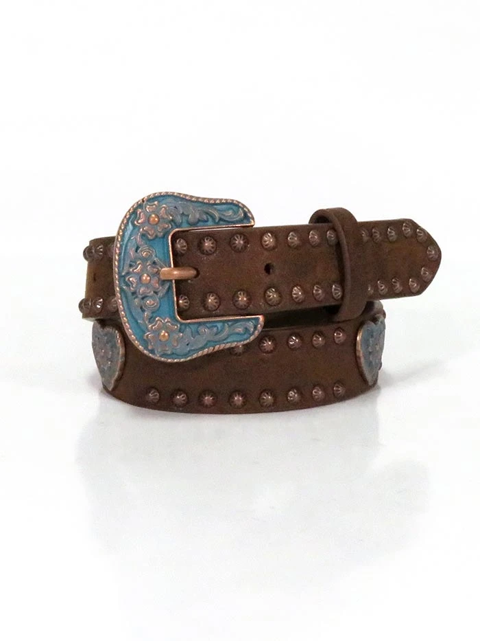 Angel Ranch DA5294 Girls Hearts And Studs Leather Belt Brown - Image 2