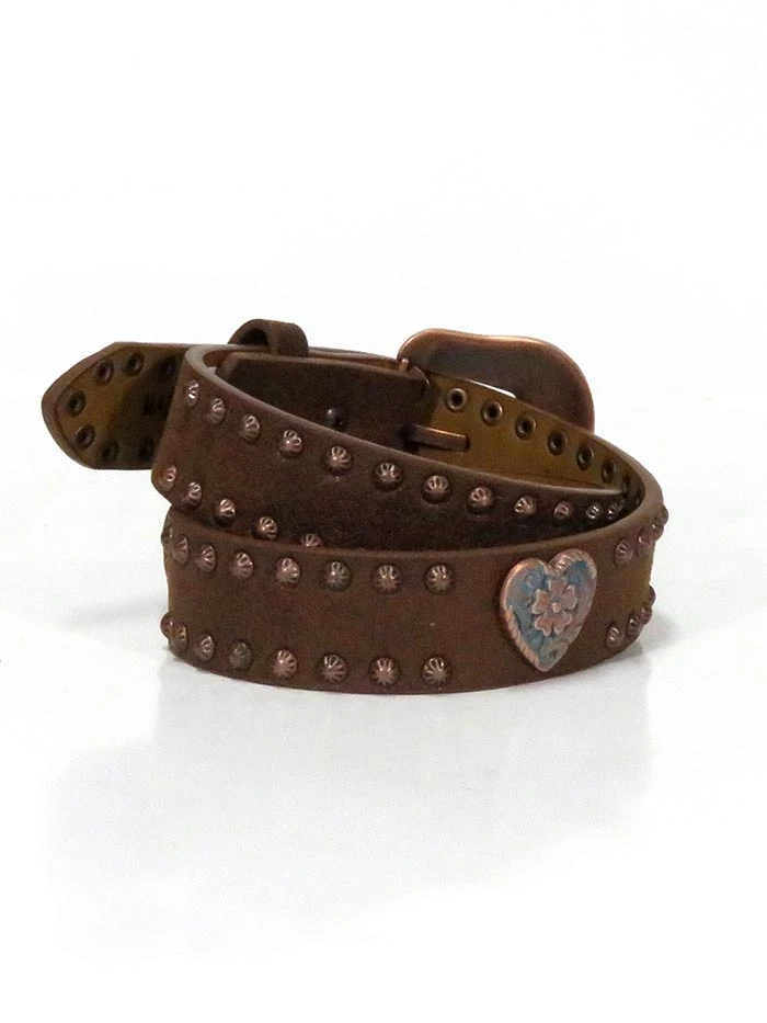 Angel Ranch DA5294 Girls Hearts And Studs Leather Belt Brown - Image 3