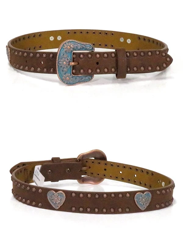Angel Ranch DA5294 Girls Hearts And Studs Leather Belt Brown