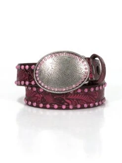 Angel Ranch DA6199 Girls Floral Studs Leather Belt Pink