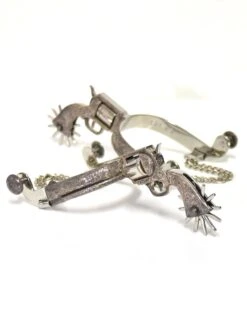 E. Garcia Authentic Revolver W/ Chain Floral Inlay Boot Spurs SP2311