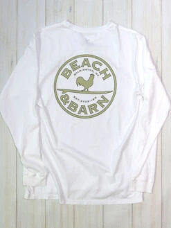 Beach & Barn EMBLEM-LS-WHT Mens Emblem Long Sleeve Tee White
